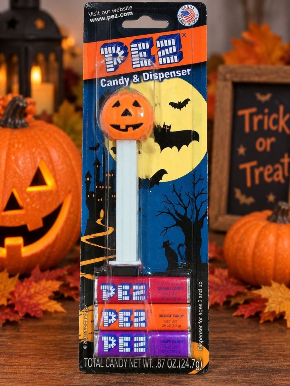 Vintage Pez Halloween Pumpkin Dispenser Glow-In-The-Dark Pumpkin Jack-0-Lantern